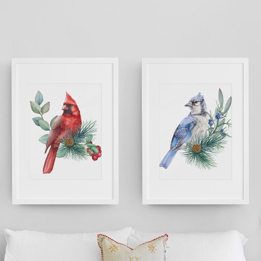Watercolor Red Cardinal Wall Art Illustration Print Poster Unframed - Picture 14 of 14